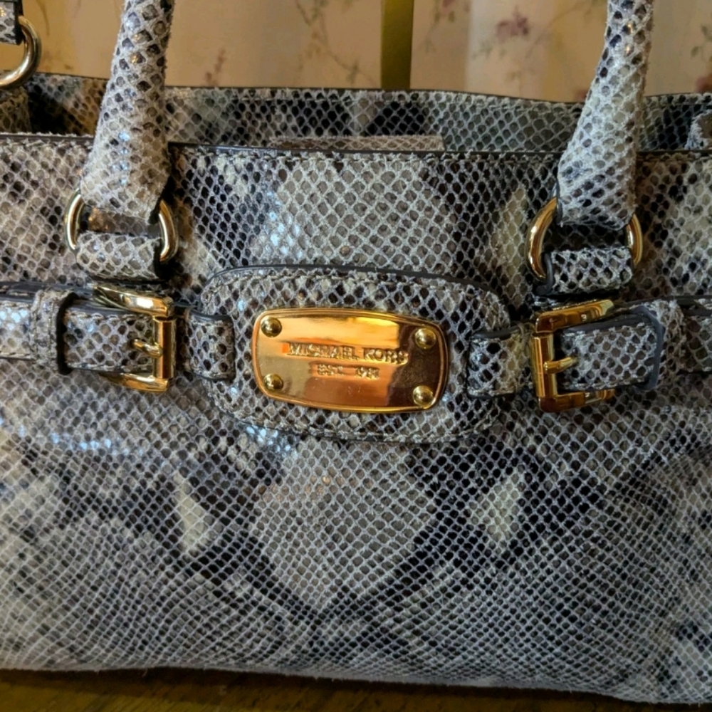 Michael Kors "Hamilton" Gray Python Satchel With … - image 3